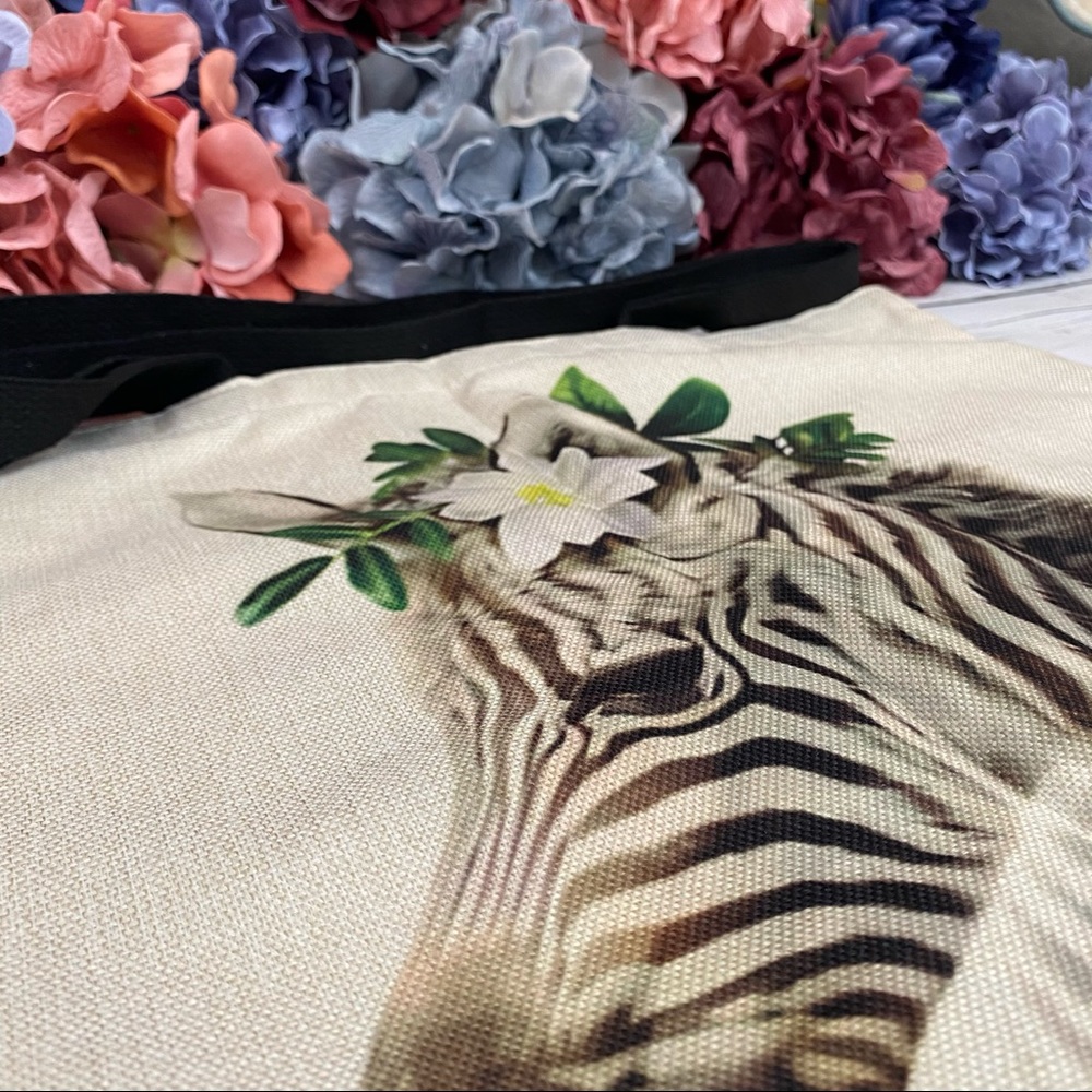 Eco-Friendly Folding Zebra with Flowers Tote Bag - Picture 8 of 15
